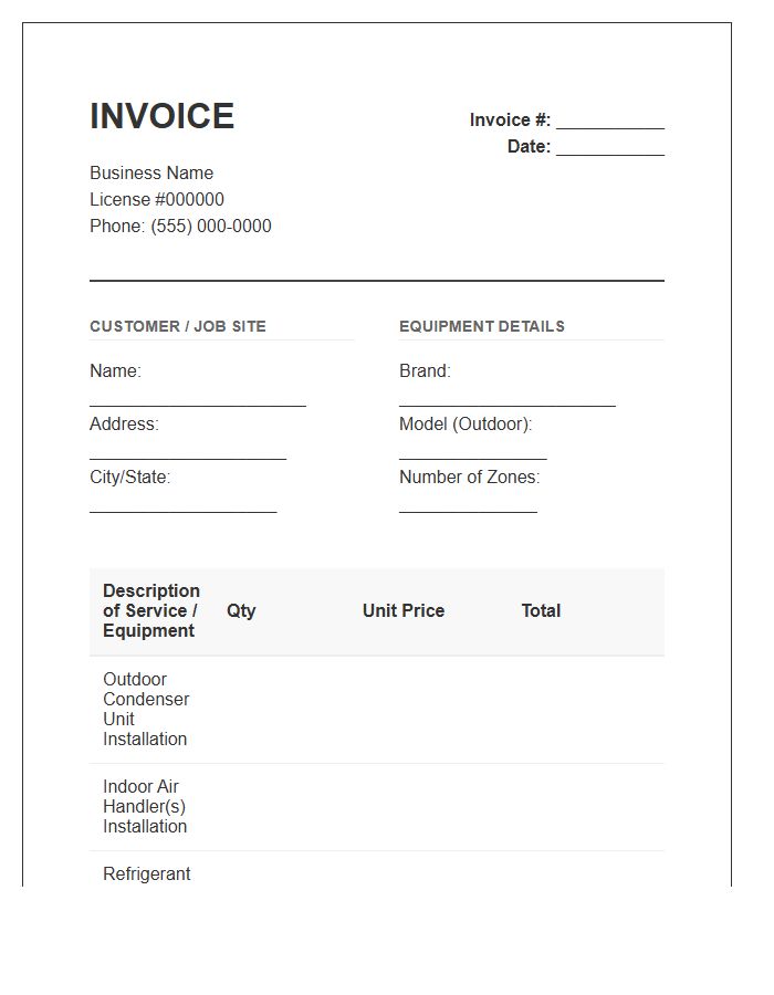 Ductless Mini Split Invoice Template