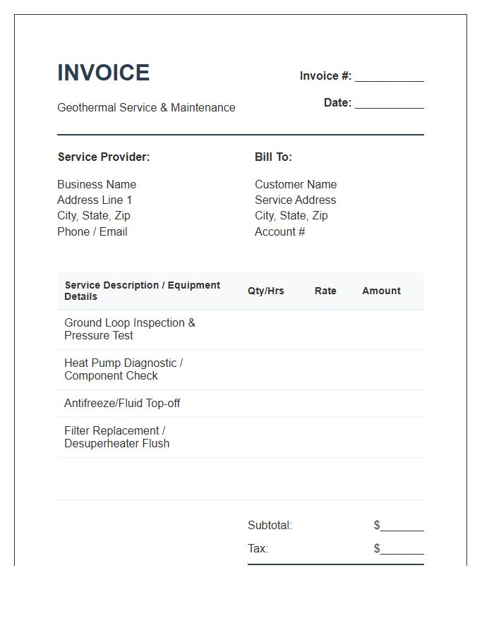 Geothermal Heating Service Invoice Template