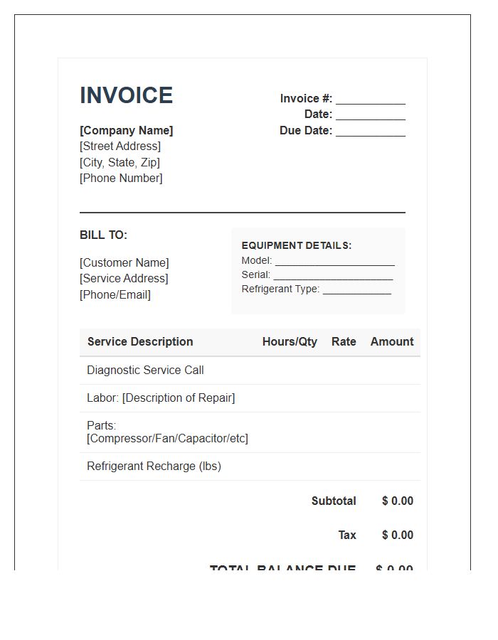 Heat Pump Repair Utility Invoice Template