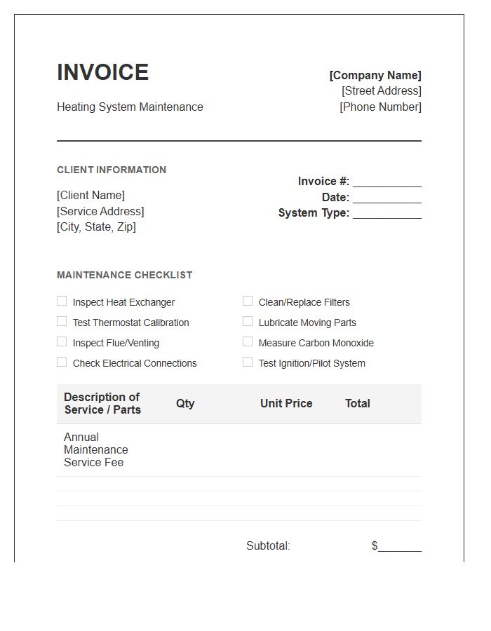 Heating System Maintenance Invoice Template