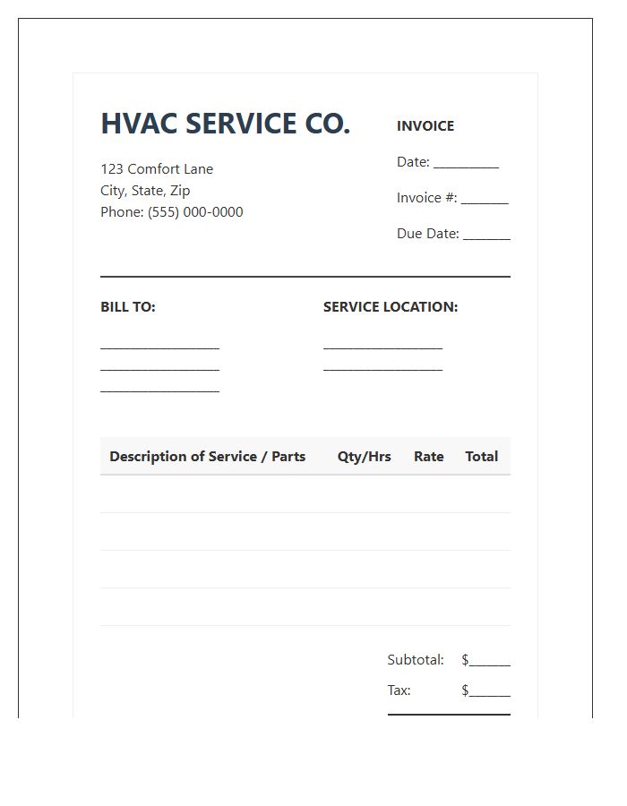 HVAC Service Utility Invoice Template