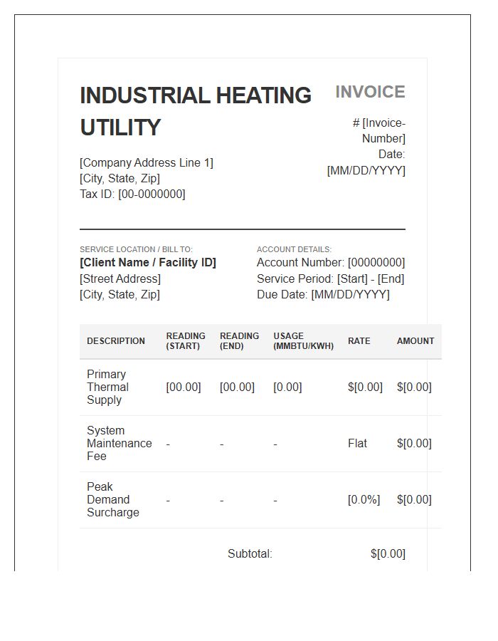Industrial Heating Utility Invoice Template