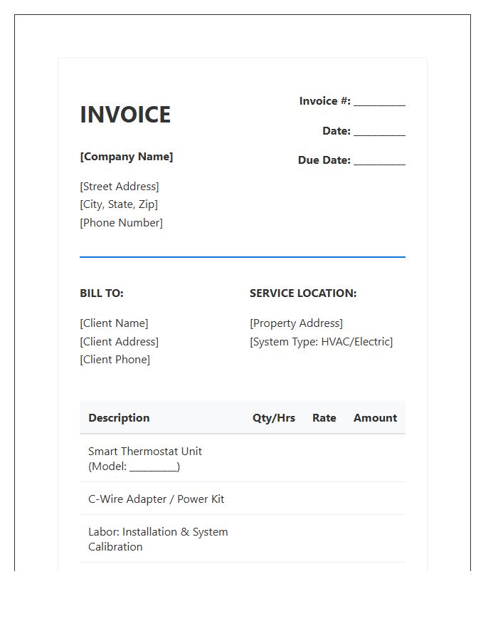 Smart Thermostat Installation Invoice Template