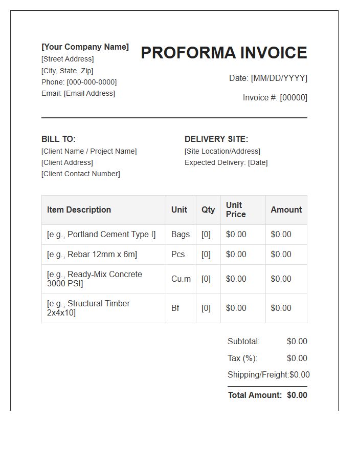Building Materials Proforma Invoice Template