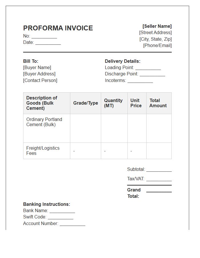 Bulk Cement Proforma Invoice Template