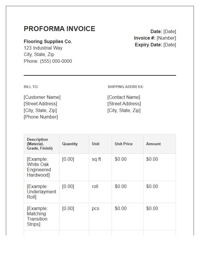 Flooring Supplies Proforma Invoice Template