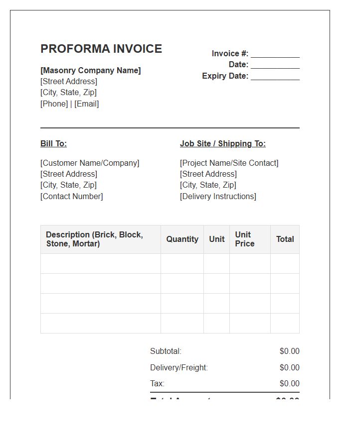 Masonry Materials Proforma Invoice Template
