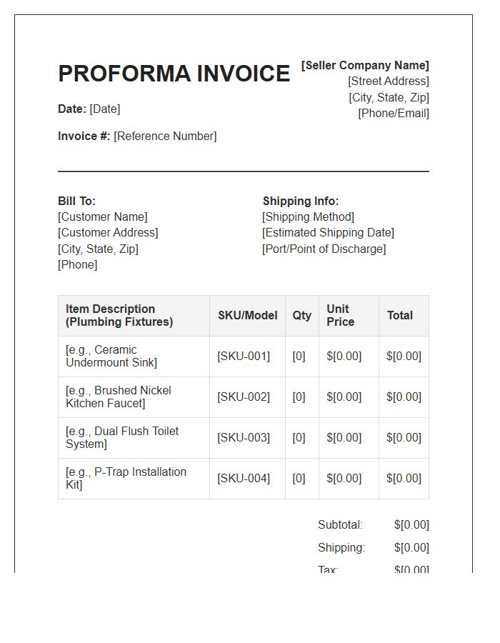 Plumbing Fixtures Proforma Invoice Template