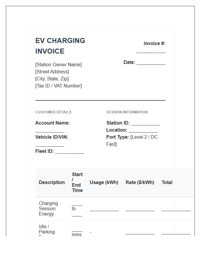 Commercial EV Charging Station Invoice Template