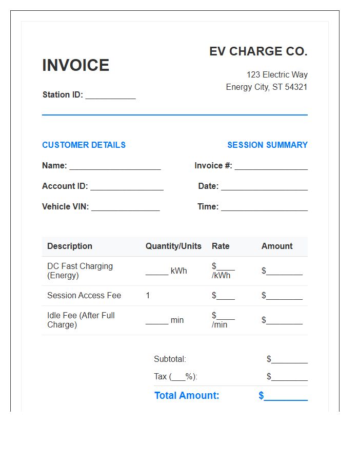 DC Fast Charging Service Invoice Template