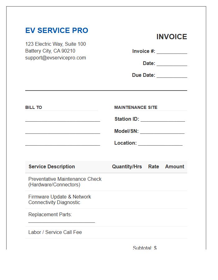 Electric Vehicle Charging Maintenance Invoice Template