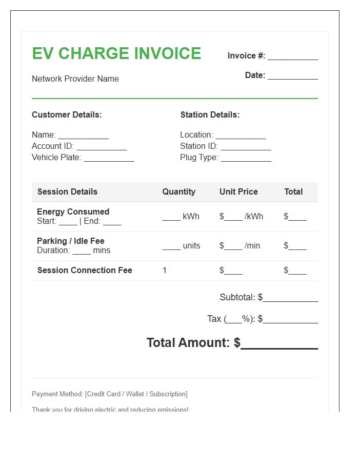 Electric Vehicle Charging Session Invoice Template