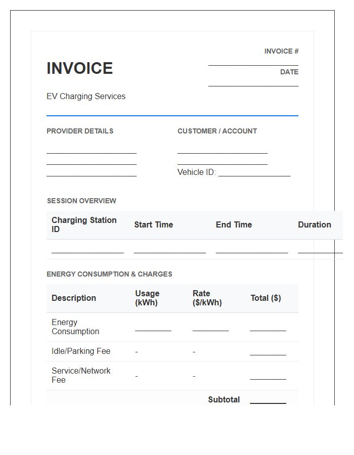 Electric Vehicle Energy Consumption Invoice Template