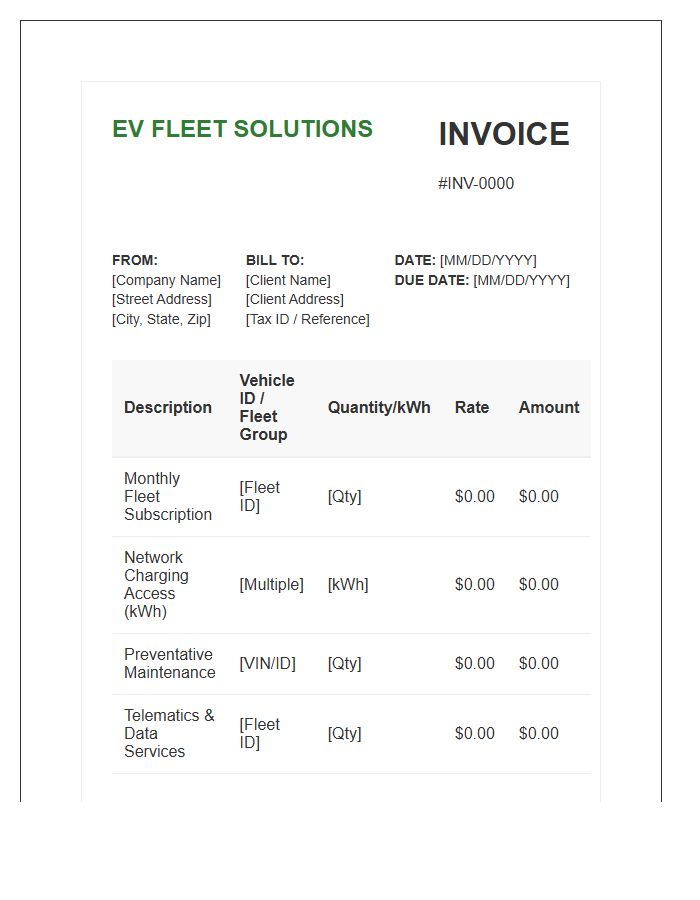Electric Vehicle Fleet Management Invoice Template