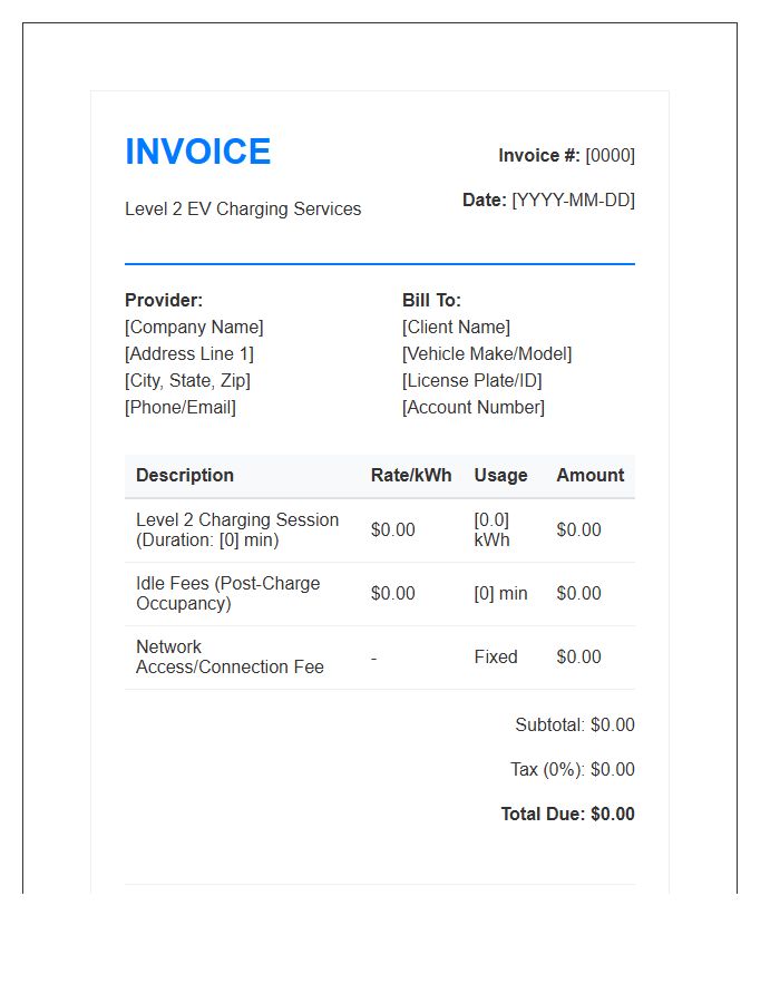 Level Two Charging Station Invoice Template