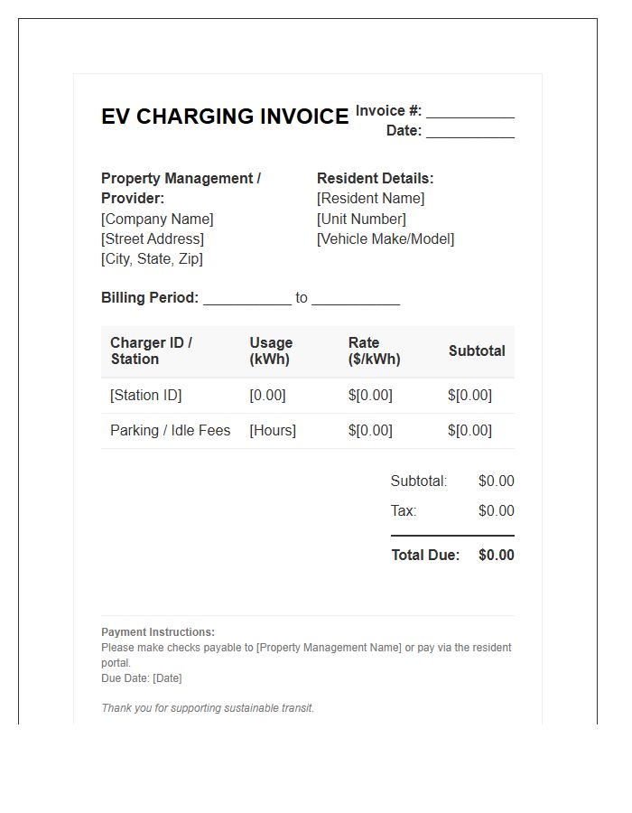 Multi Unit Dwelling Charging Invoice Template