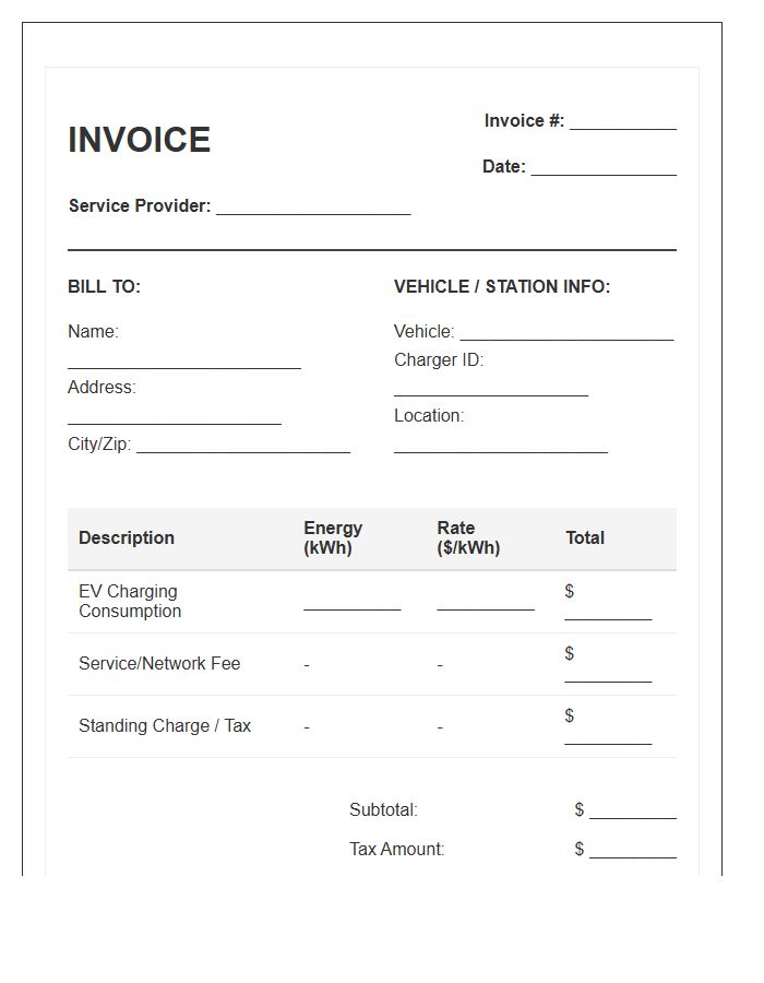 Residential Electric Vehicle Charging Invoice Template