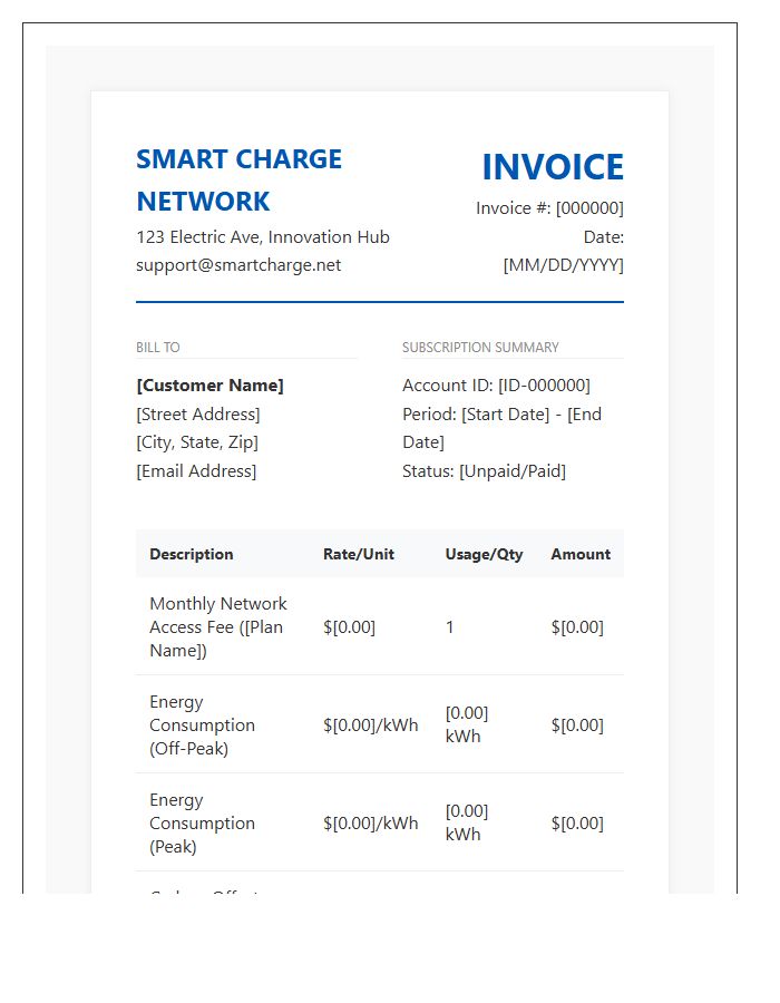 Smart Charging Network Subscription Invoice Template