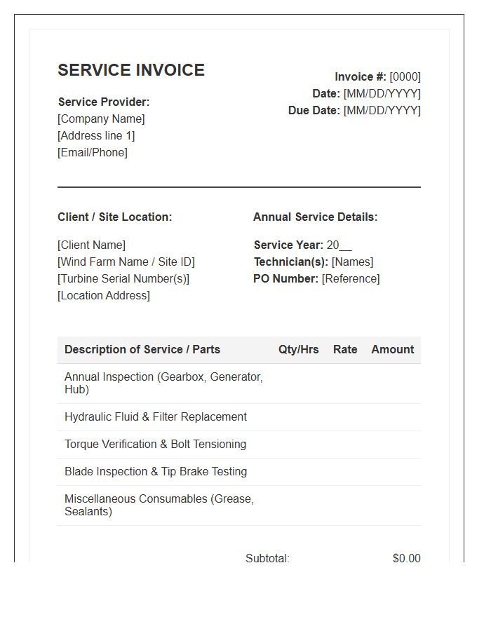Annual Wind Turbine Service Invoice Template