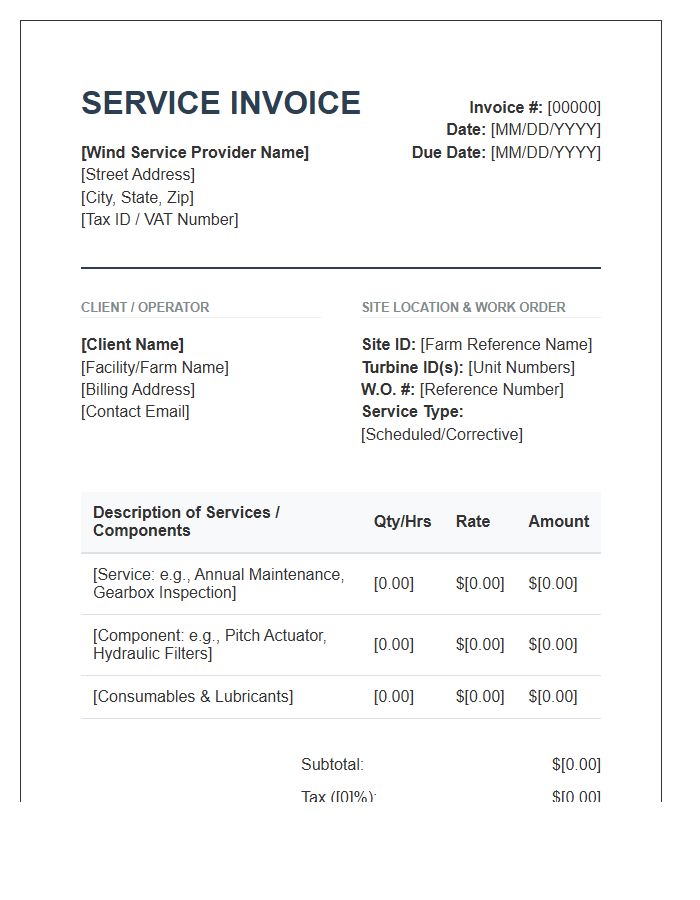 Commercial Wind Farm Service Invoice Template