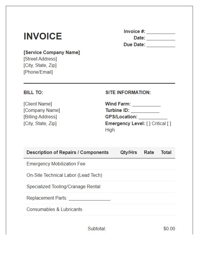 Emergency Wind Turbine Repair Invoice Template