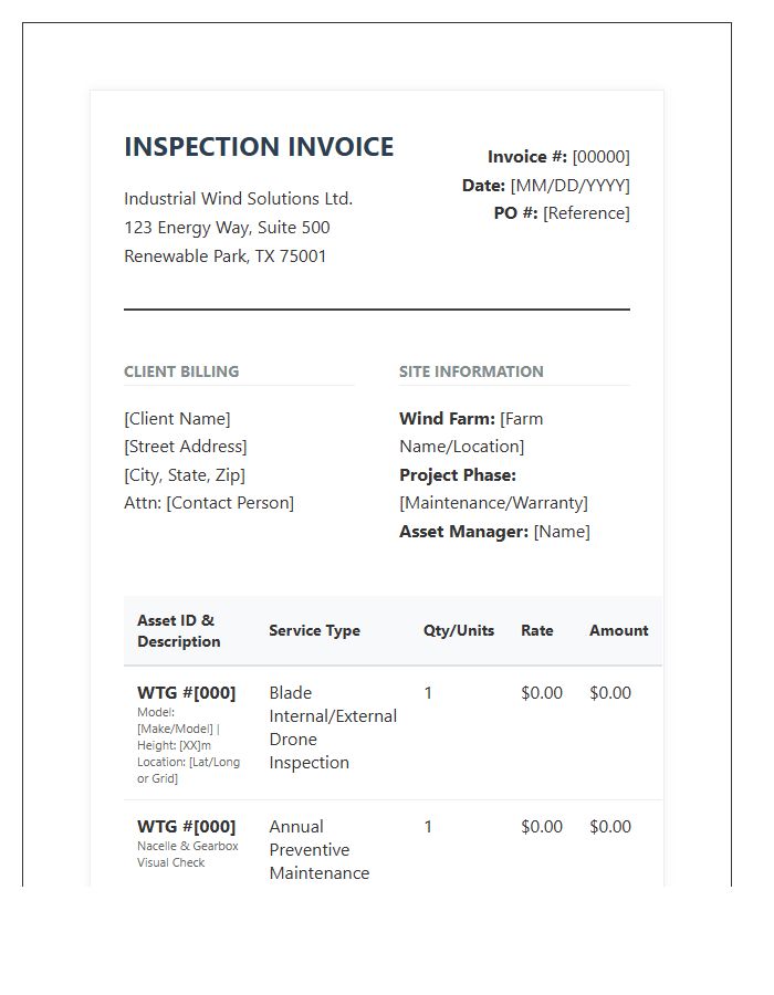 Industrial Wind Turbine Inspection Invoice Template