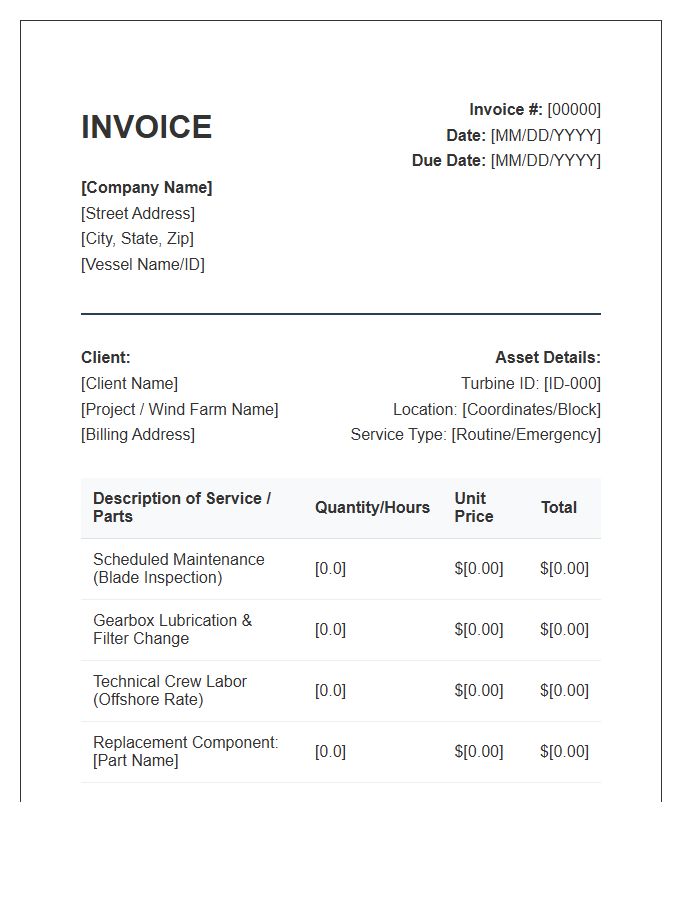 Offshore Wind Turbine Maintenance Invoice Template