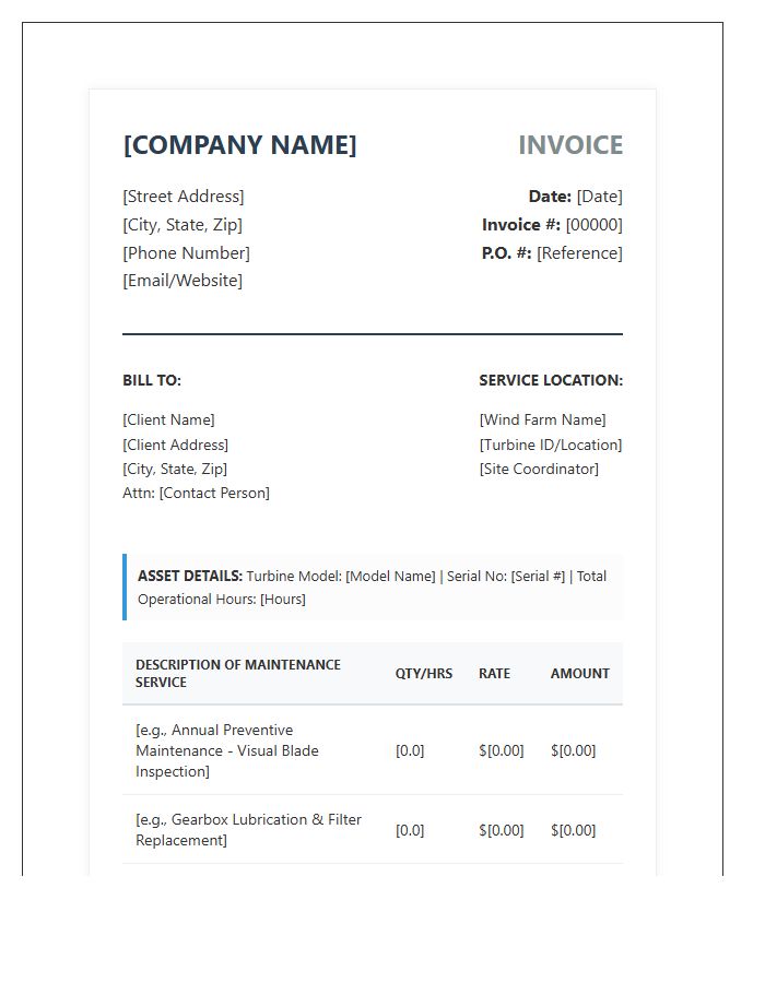Professional Wind Turbine Maintenance Invoice Template