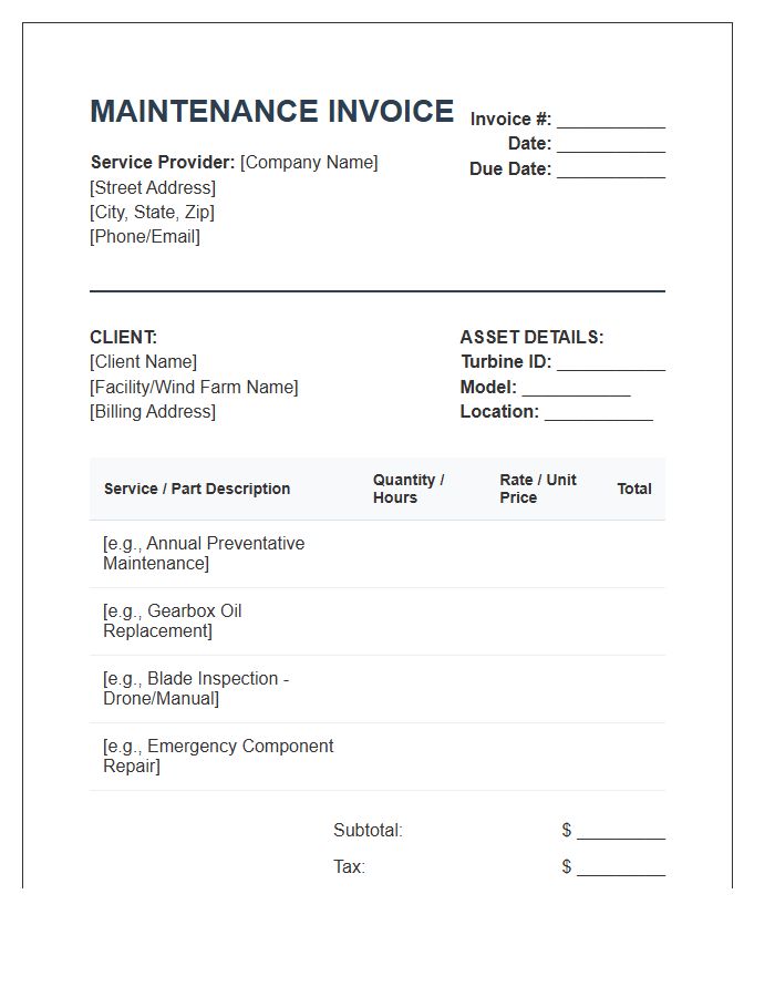 Renewable Energy Turbine Maintenance Invoice Template