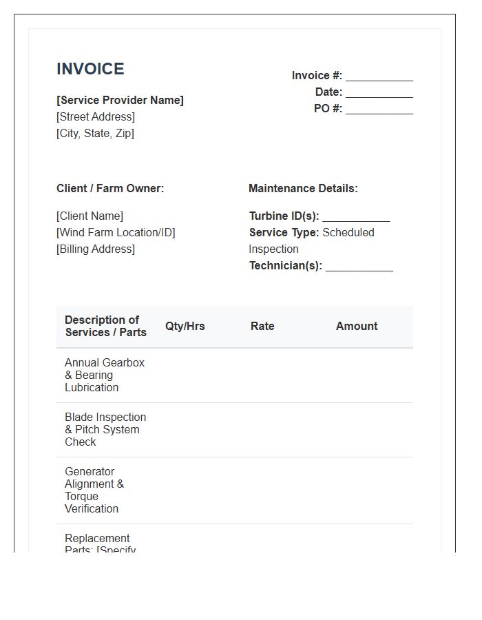 Scheduled Wind Turbine Maintenance Invoice Template