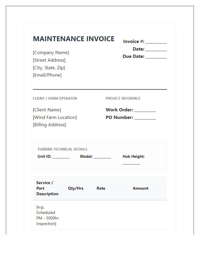 Specialist Wind Turbine Maintenance Invoice Template