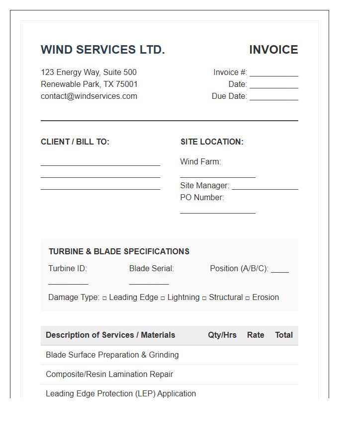 Wind Turbine Blade Repair Invoice Template