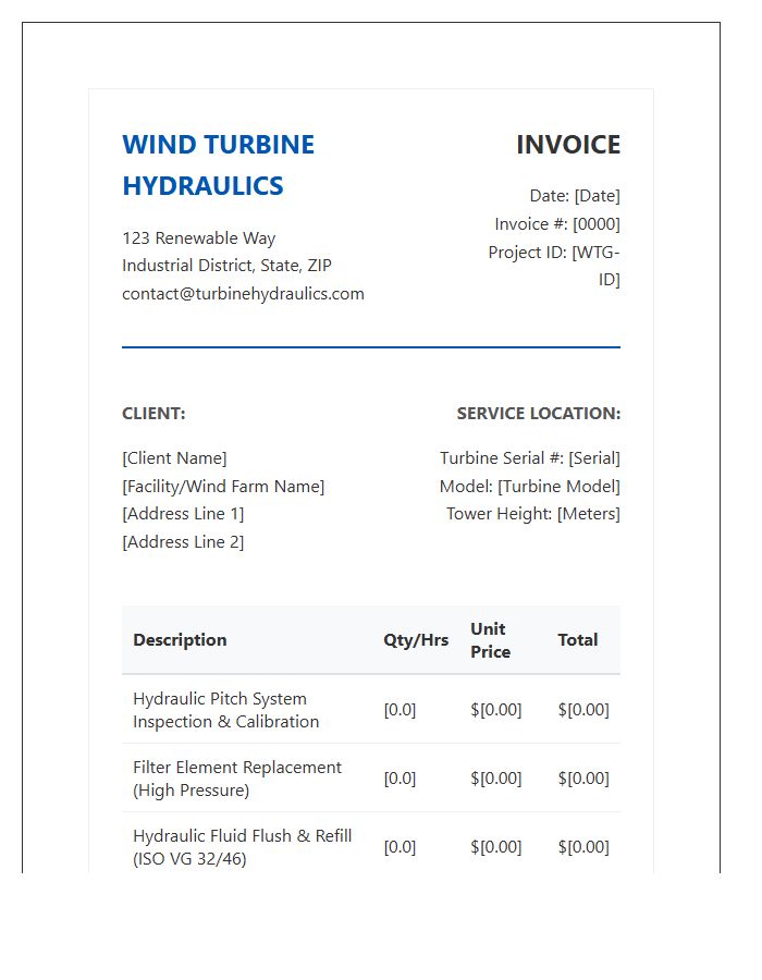 Wind Turbine Hydraulic System Invoice Template