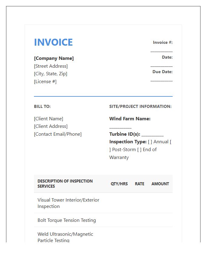 Wind Turbine Tower Inspection Invoice Template