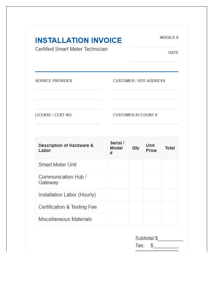 Certified Smart Meter Installation Invoice Template