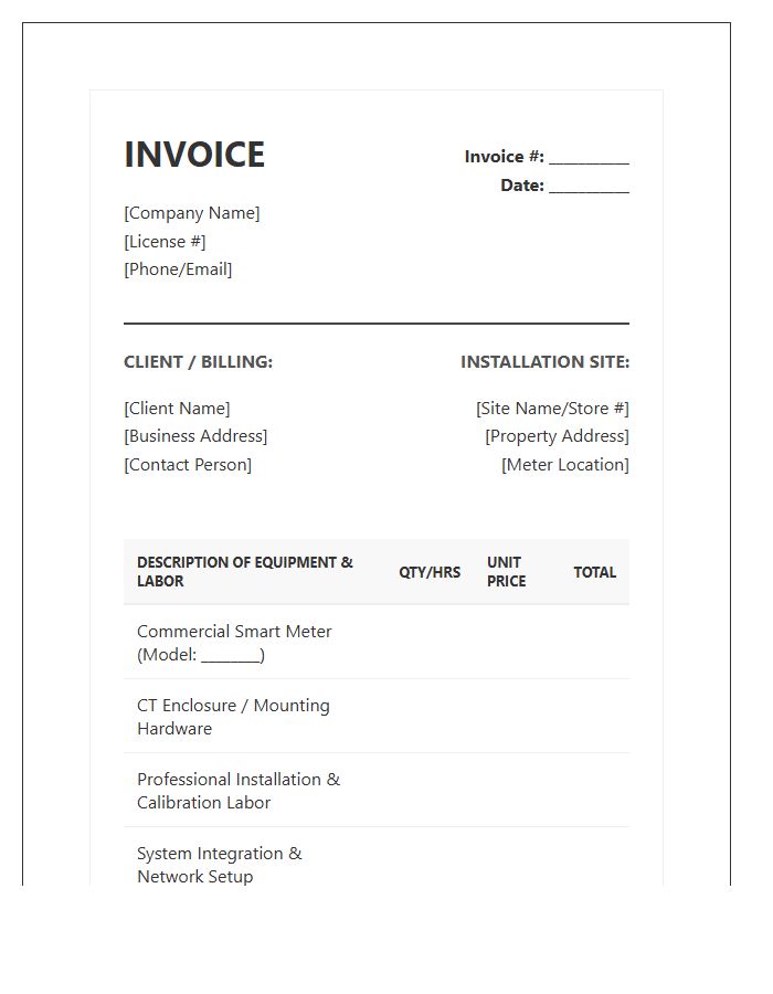 Commercial Smart Meter Installation Invoice Template