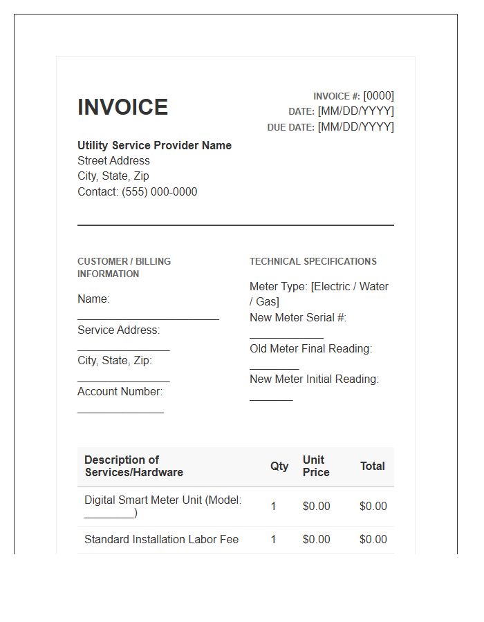 Digital Utility Meter Installation Invoice Template