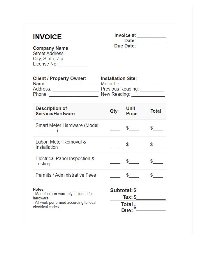 Electrical Smart Meter Installation Invoice Template