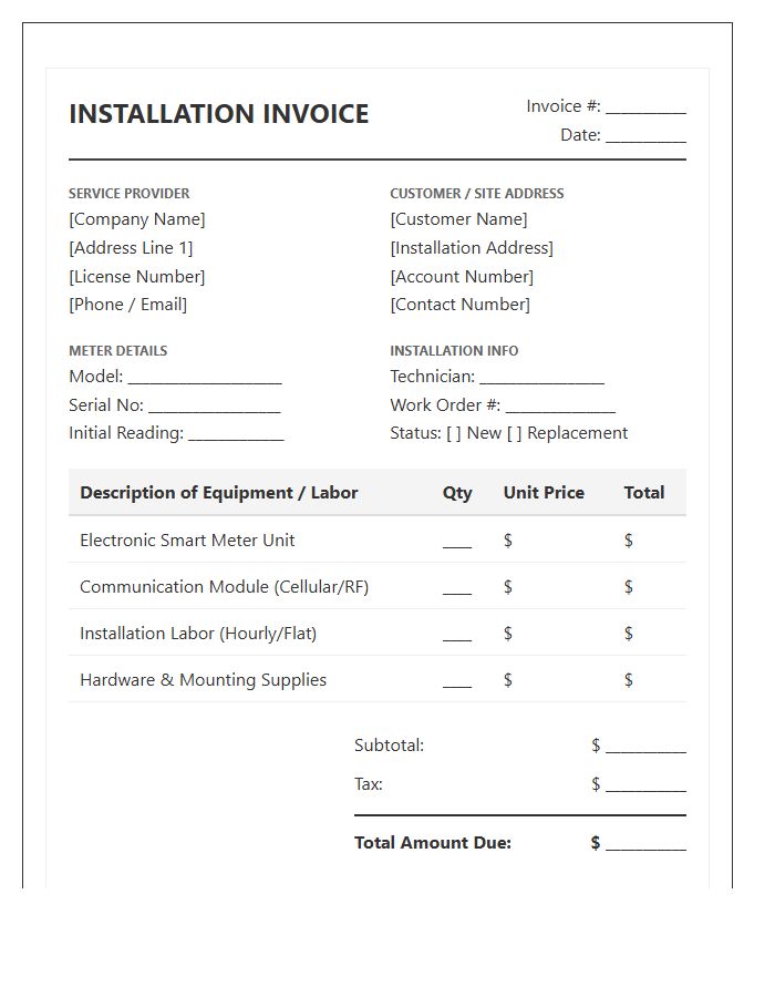 Electronic Smart Meter Installation Invoice Template