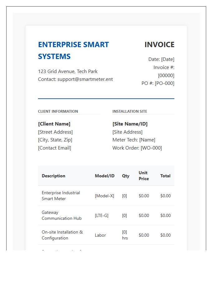 Enterprise Smart Meter Installation Invoice Template