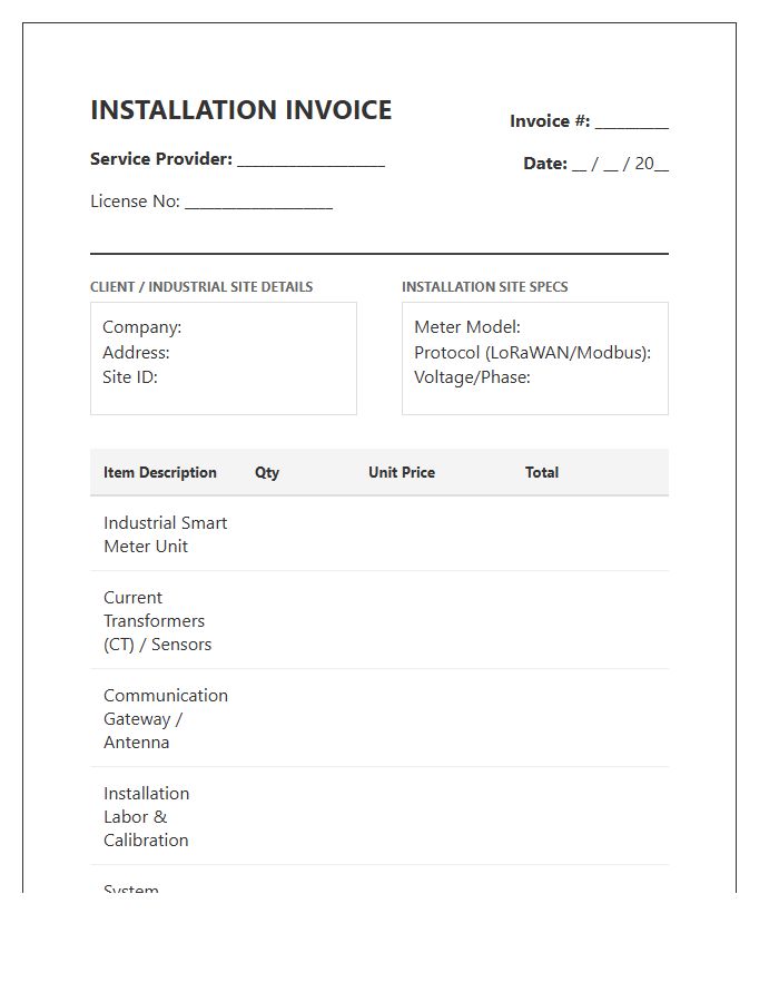 Industrial Smart Meter Installation Invoice Template