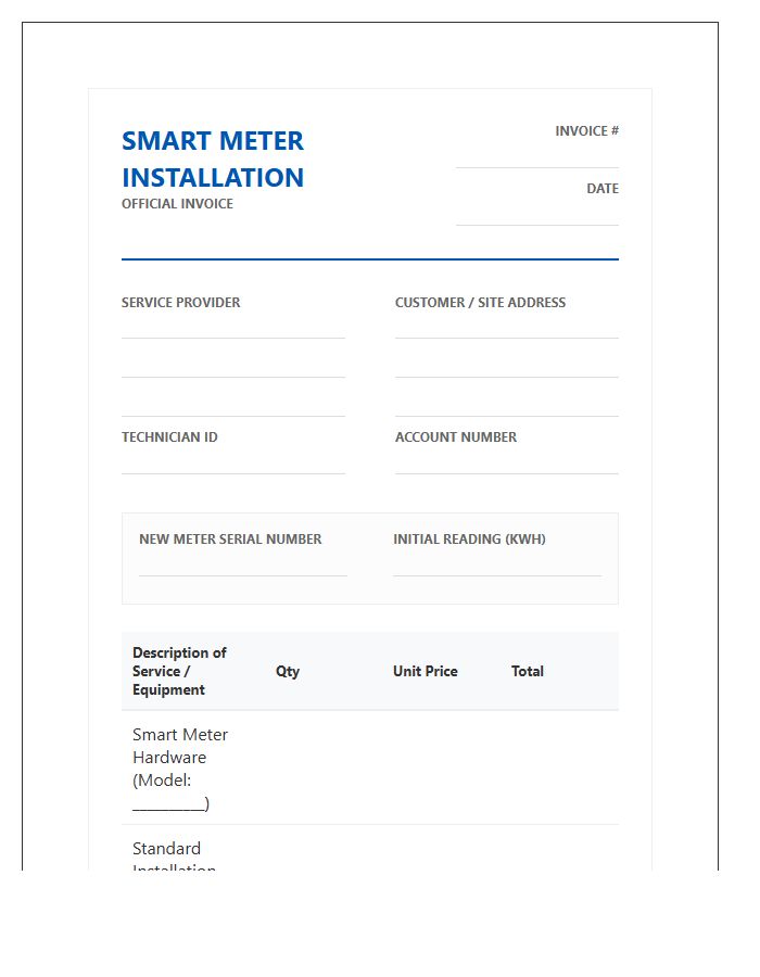 Official Smart Meter Installation Invoice Template