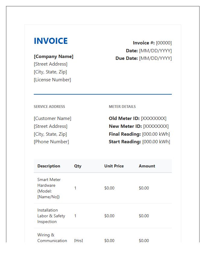 Professional Smart Meter Installation Invoice Template