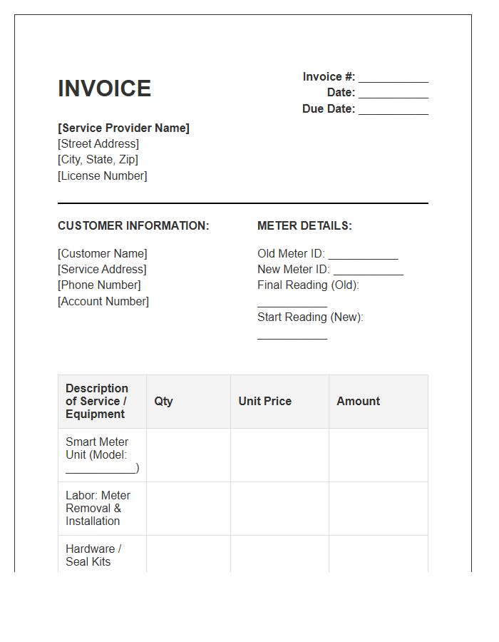 Smart Meter Replacement Service Invoice Template