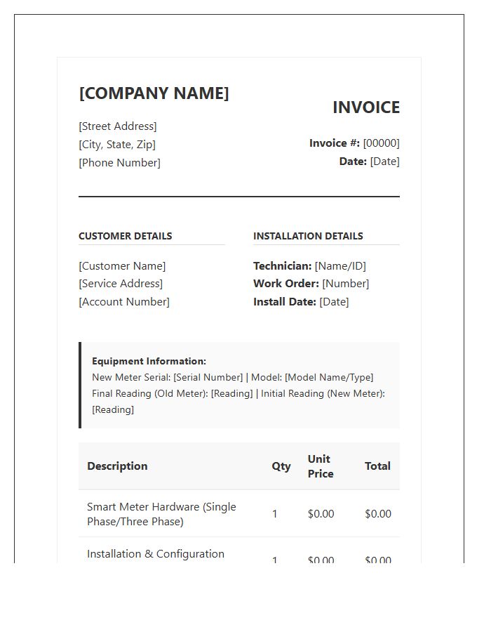 Standard Smart Meter Installation Invoice Template