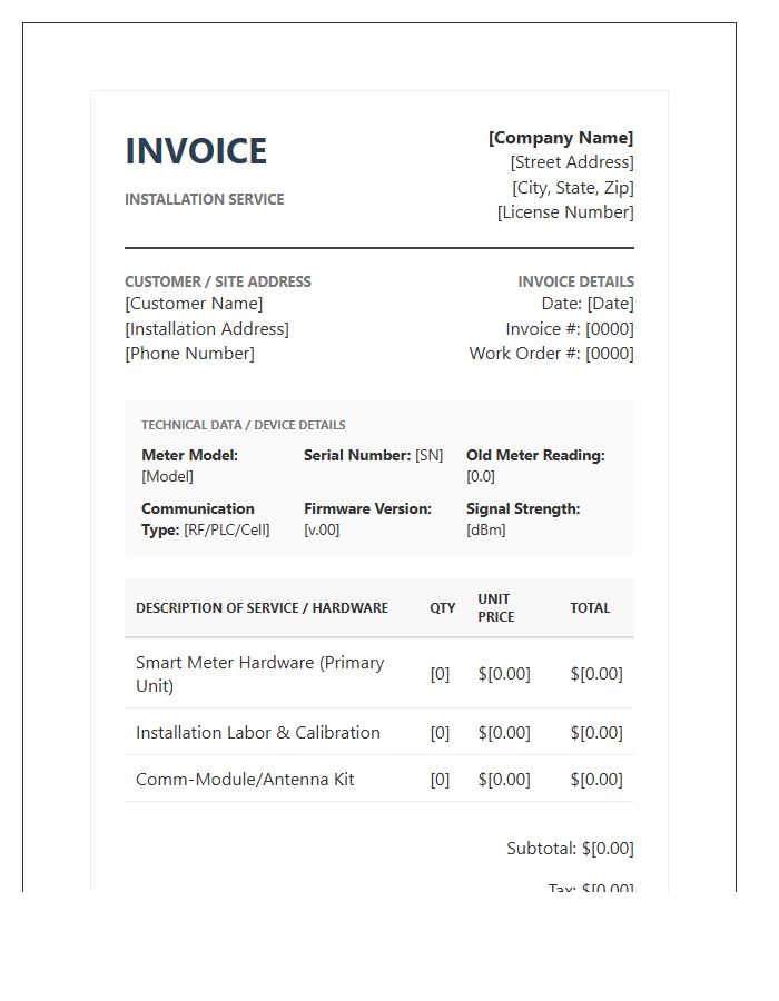 Technical Smart Meter Installation Invoice Template