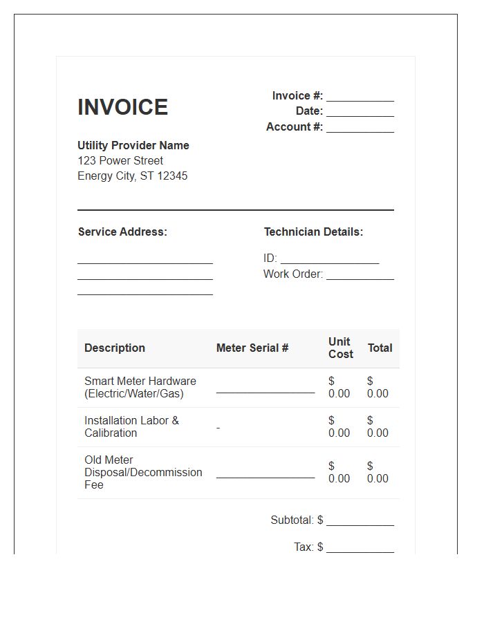 Utility Smart Meter Installation Invoice Template