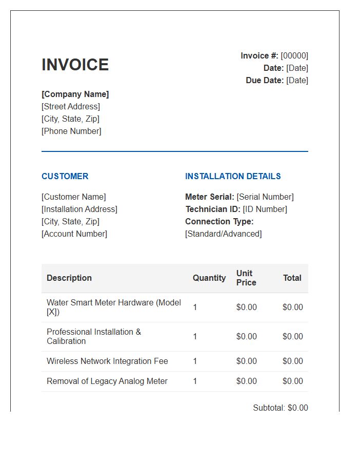 Water Smart Meter Installation Invoice Template