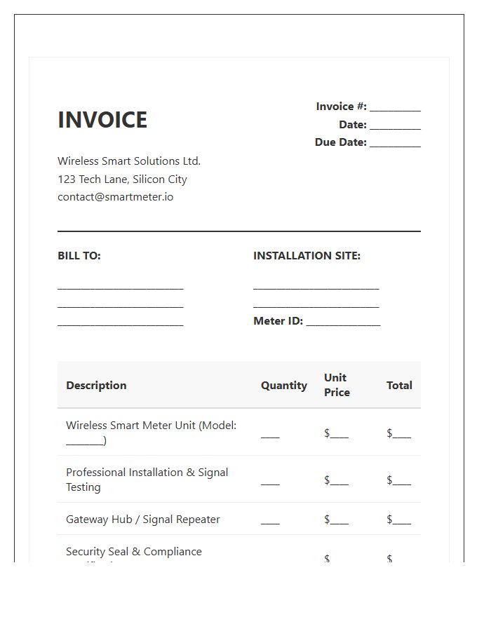 Wireless Smart Meter Installation Invoice Template