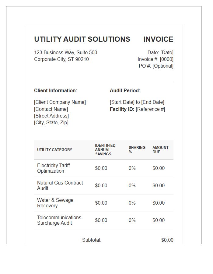 B2B Utility Savings Analysis Invoice Template